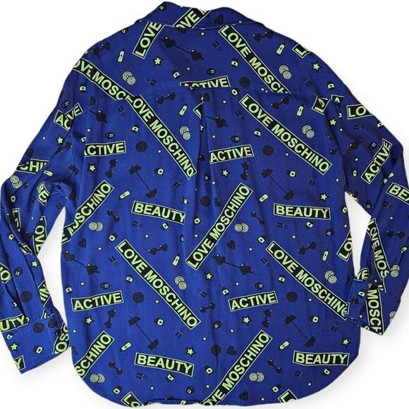 Love Moschino Blue Green Button Down Shirt Size 8 - Picture 5 of 5